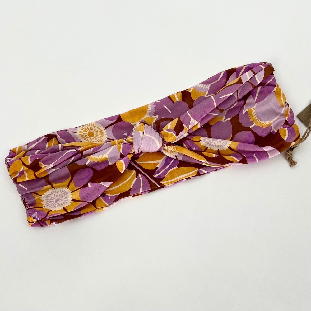 Stone Fox Swim Womens Floral Knot Front Bandeau Bikini Top Size M Purple Yellow